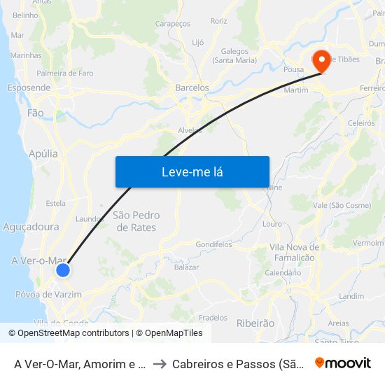 A Ver-O-Mar, Amorim e Terroso to Cabreiros e Passos (São Julião) map