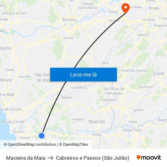 Macieira da Maia to Cabreiros e Passos (São Julião) map