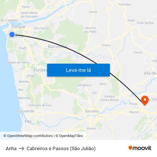 Anha to Cabreiros e Passos (São Julião) map