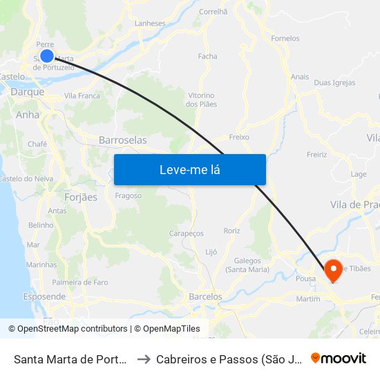 Santa Marta de Portuzelo to Cabreiros e Passos (São Julião) map