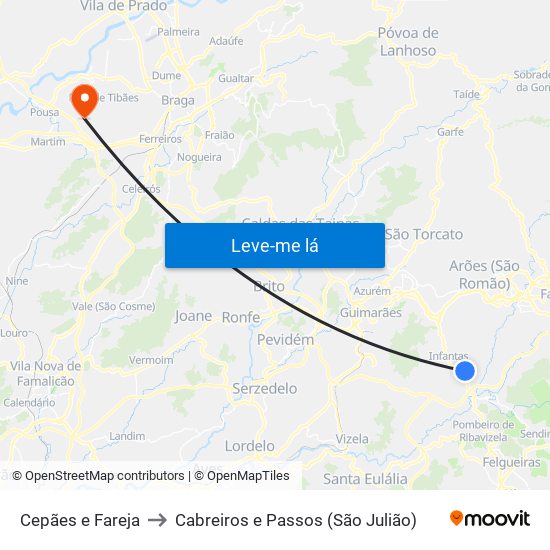 Cepães e Fareja to Cabreiros e Passos (São Julião) map