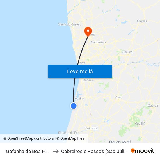 Gafanha da Boa Hora to Cabreiros e Passos (São Julião) map