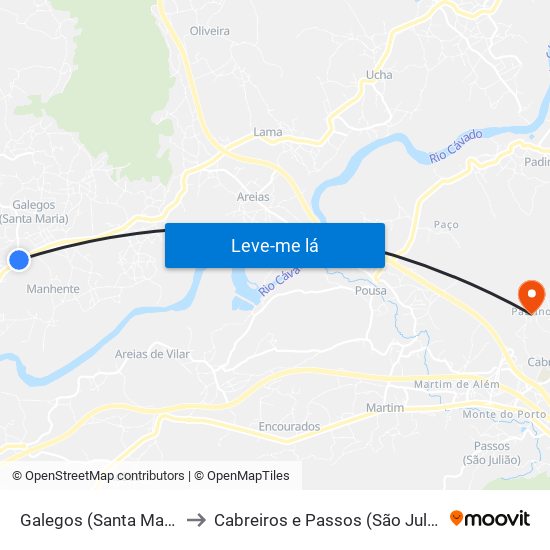 Galegos (Santa Maria) to Cabreiros e Passos (São Julião) map
