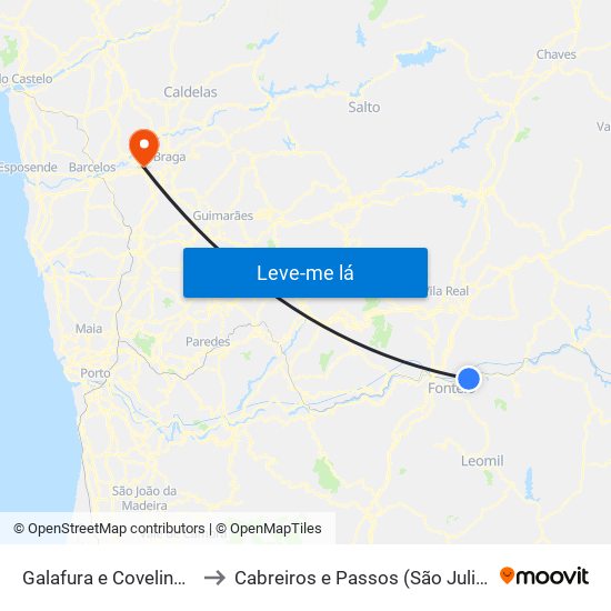 Galafura e Covelinhas to Cabreiros e Passos (São Julião) map