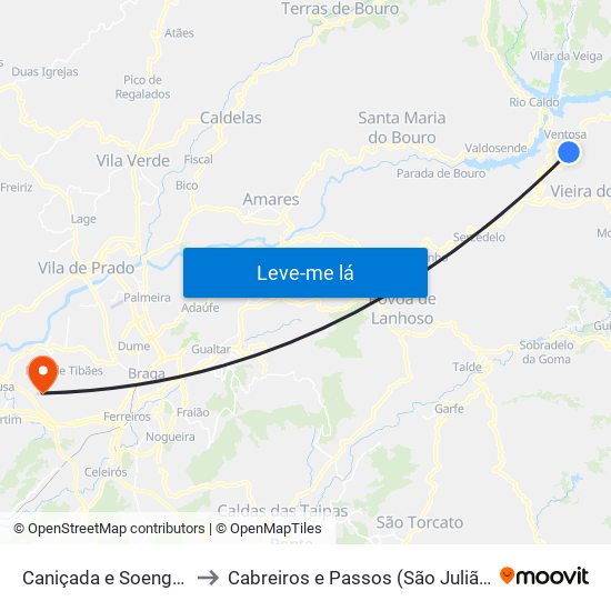 Caniçada e Soengas to Cabreiros e Passos (São Julião) map