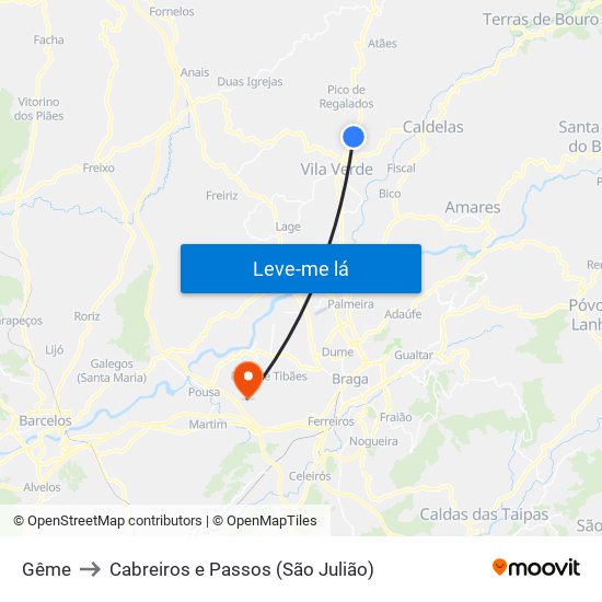 Gême to Cabreiros e Passos (São Julião) map