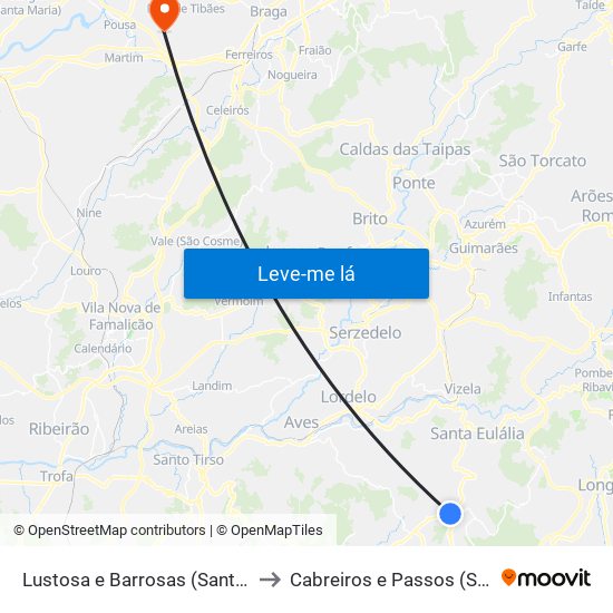 Lustosa e Barrosas (Santo Estêvão) to Cabreiros e Passos (São Julião) map