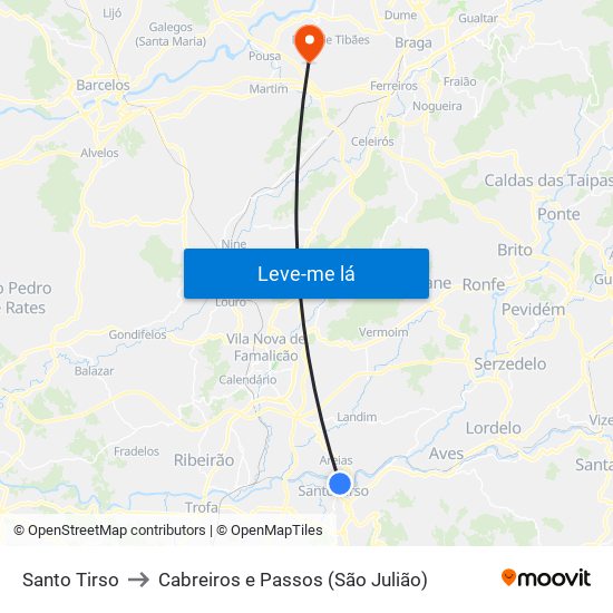 Santo Tirso to Cabreiros e Passos (São Julião) map