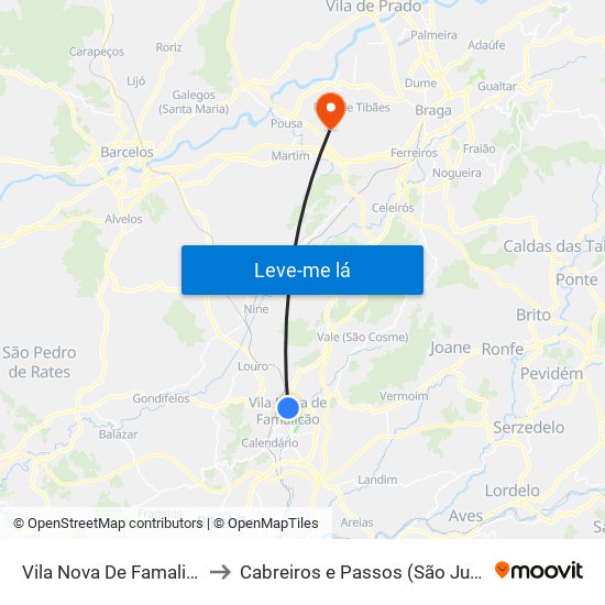 Vila Nova De Famalicão to Cabreiros e Passos (São Julião) map
