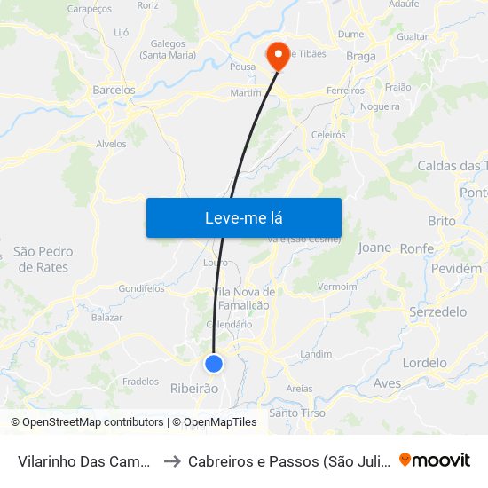 Vilarinho Das Cambas to Cabreiros e Passos (São Julião) map