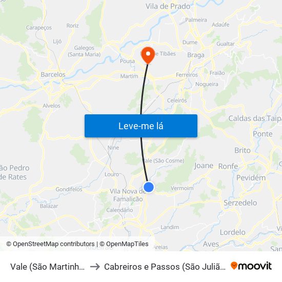 Vale (São Martinho) to Cabreiros e Passos (São Julião) map