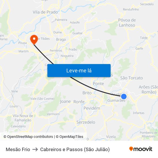 Mesão Frio to Cabreiros e Passos (São Julião) map