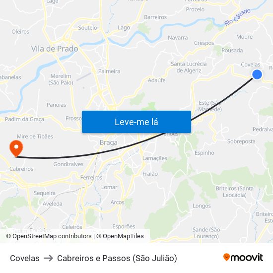 Covelas to Cabreiros e Passos (São Julião) map