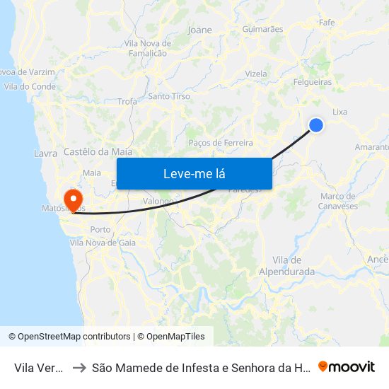 Vila Verde to São Mamede de Infesta e Senhora da Hora map