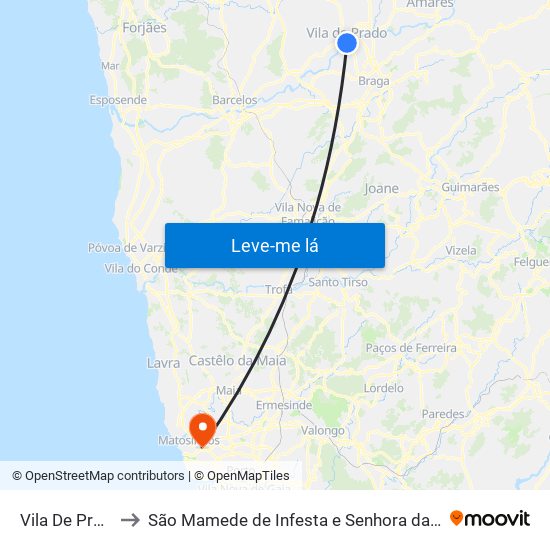 Vila De Prado to São Mamede de Infesta e Senhora da Hora map