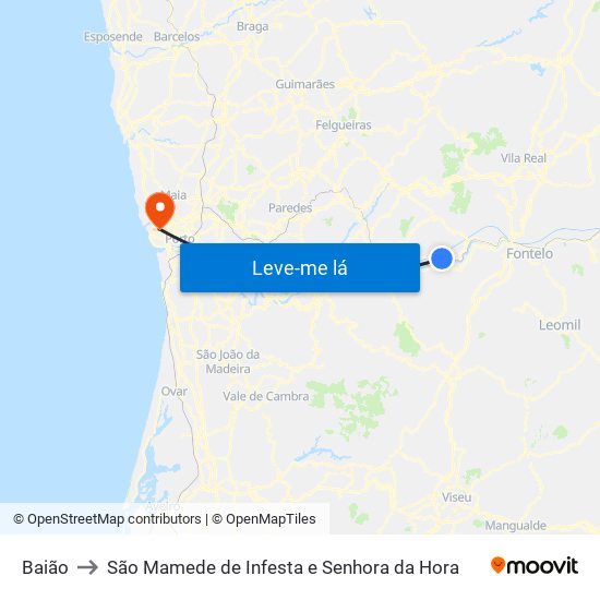 Baião to São Mamede de Infesta e Senhora da Hora map