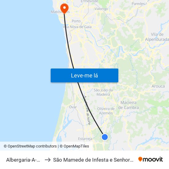 Albergaria-A-Velha to São Mamede de Infesta e Senhora da Hora map