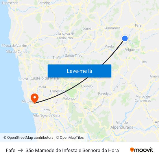 Fafe to São Mamede de Infesta e Senhora da Hora map