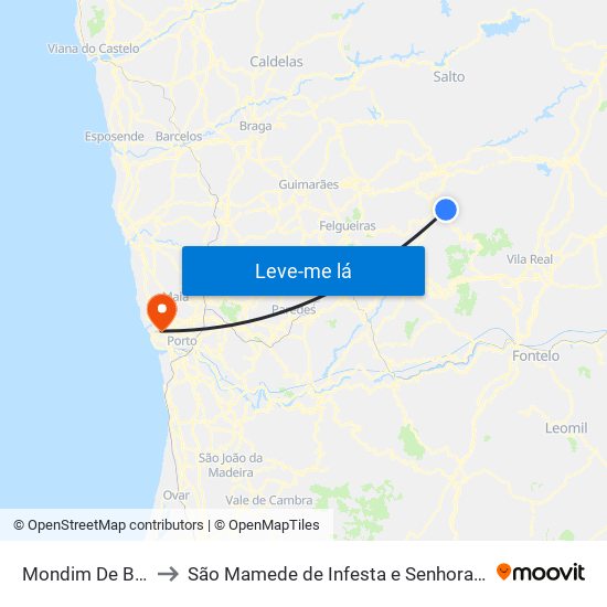 Mondim De Basto to São Mamede de Infesta e Senhora da Hora map