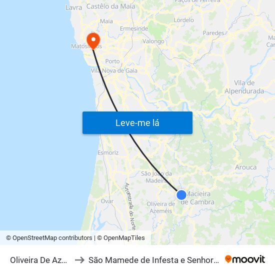 Oliveira De Azeméis to São Mamede de Infesta e Senhora da Hora map