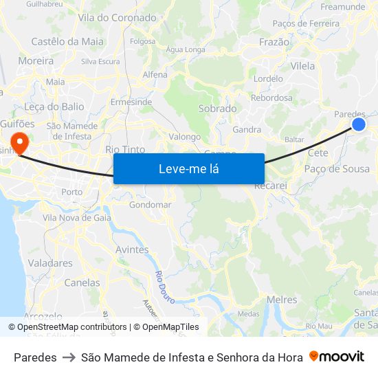 Paredes to São Mamede de Infesta e Senhora da Hora map