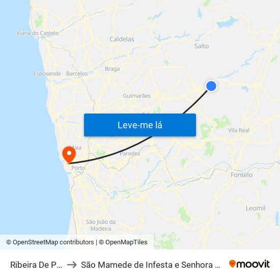 Ribeira De Pena to São Mamede de Infesta e Senhora da Hora map