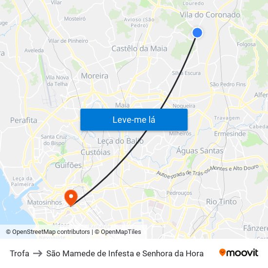 Trofa to São Mamede de Infesta e Senhora da Hora map