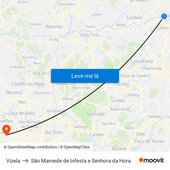 Vizela to São Mamede de Infesta e Senhora da Hora map