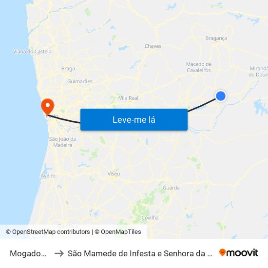 Mogadouro to São Mamede de Infesta e Senhora da Hora map