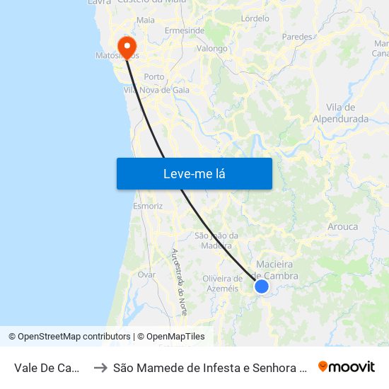 Vale De Cambra to São Mamede de Infesta e Senhora da Hora map