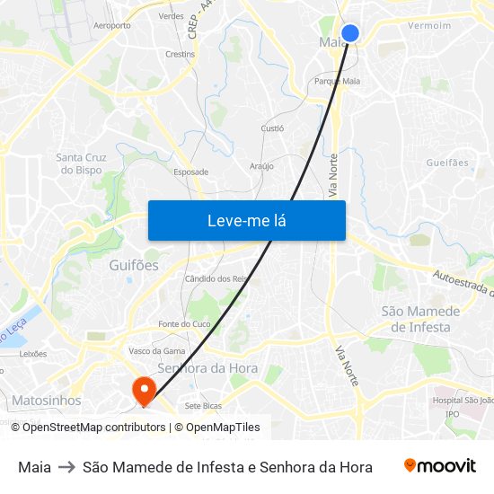Maia to São Mamede de Infesta e Senhora da Hora map