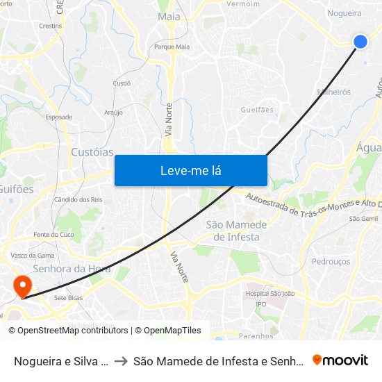 Nogueira e Silva Escura to São Mamede de Infesta e Senhora da Hora map