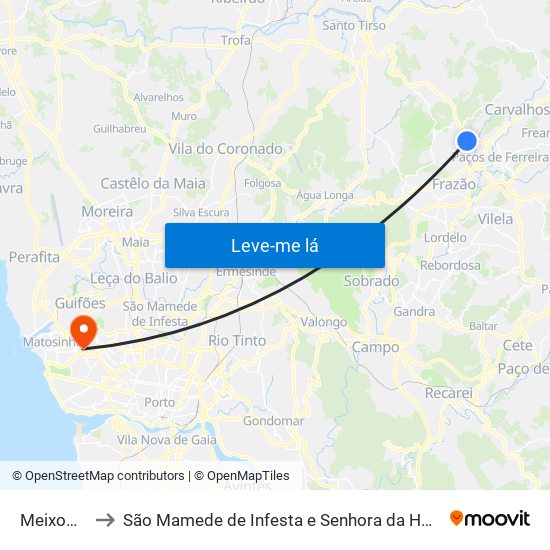 Meixomil to São Mamede de Infesta e Senhora da Hora map