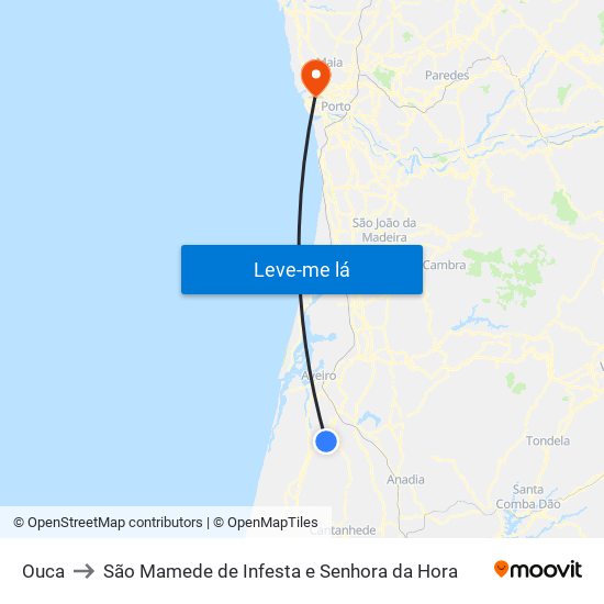 Ouca to São Mamede de Infesta e Senhora da Hora map