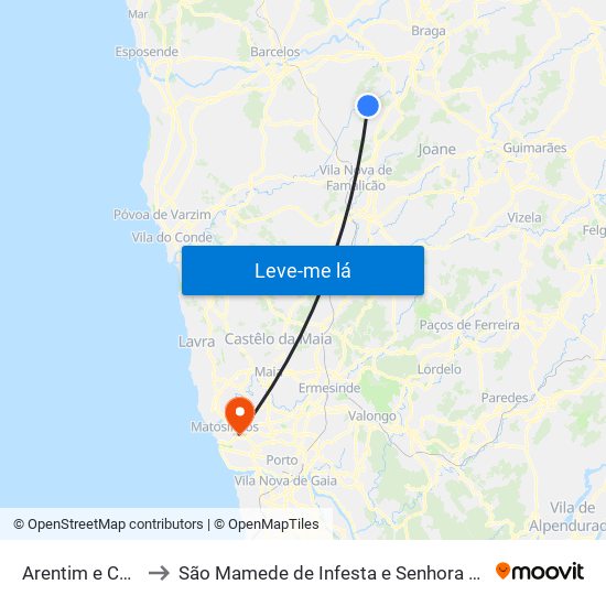 Arentim e Cunha to São Mamede de Infesta e Senhora da Hora map