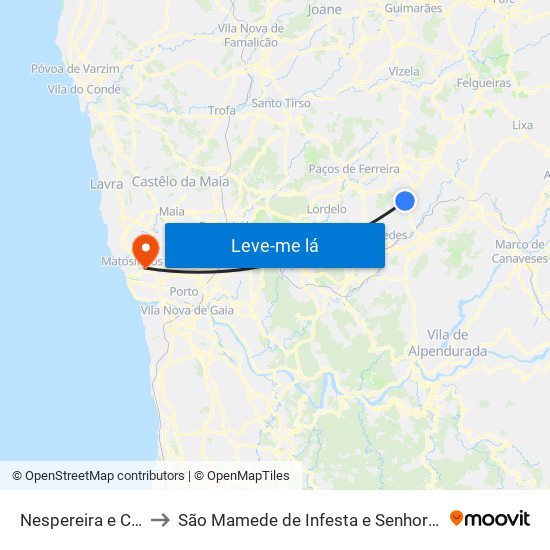 Nespereira e Casais to São Mamede de Infesta e Senhora da Hora map