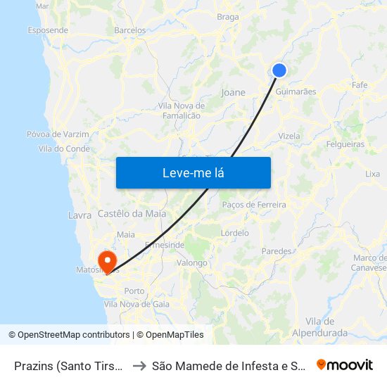 Prazins (Santo Tirso) e Corvite to São Mamede de Infesta e Senhora da Hora map