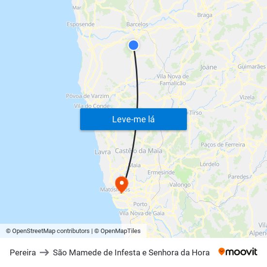 Pereira to São Mamede de Infesta e Senhora da Hora map