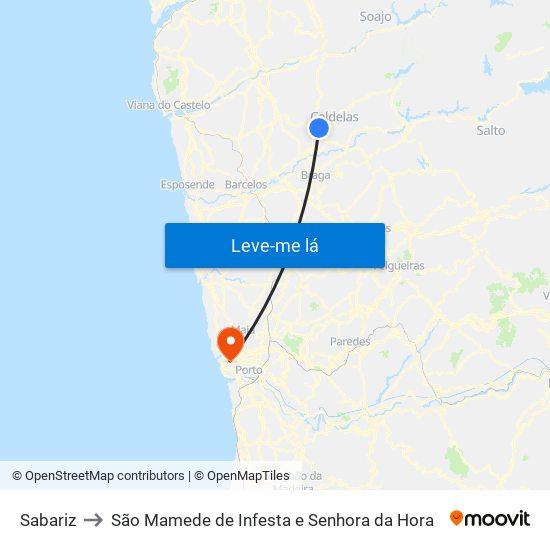 Sabariz to São Mamede de Infesta e Senhora da Hora map