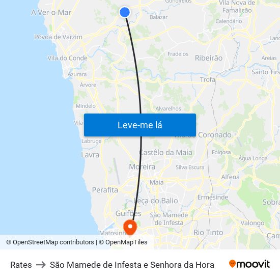 Rates to São Mamede de Infesta e Senhora da Hora map