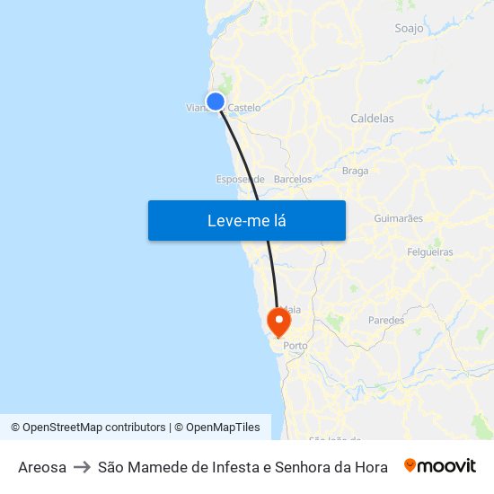 Areosa to São Mamede de Infesta e Senhora da Hora map