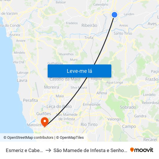 Esmeriz e Cabeçudos to São Mamede de Infesta e Senhora da Hora map