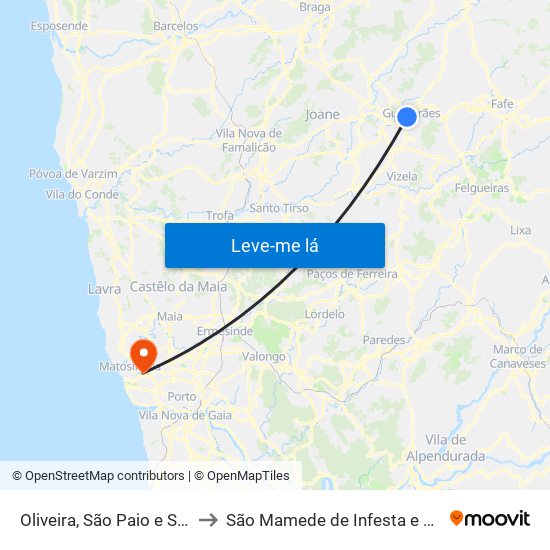 Oliveira, São Paio e São Sebastião to São Mamede de Infesta e Senhora da Hora map