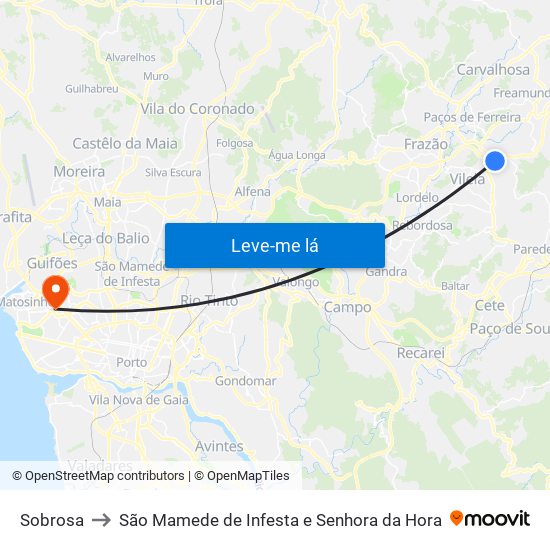 Sobrosa to São Mamede de Infesta e Senhora da Hora map