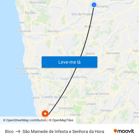 Bico to São Mamede de Infesta e Senhora da Hora map