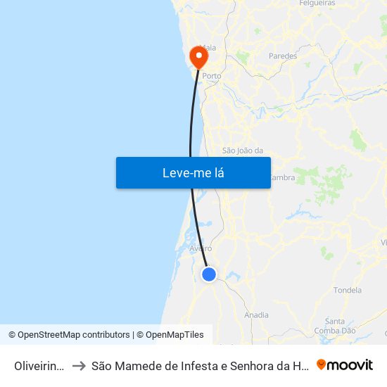 Oliveirinha to São Mamede de Infesta e Senhora da Hora map