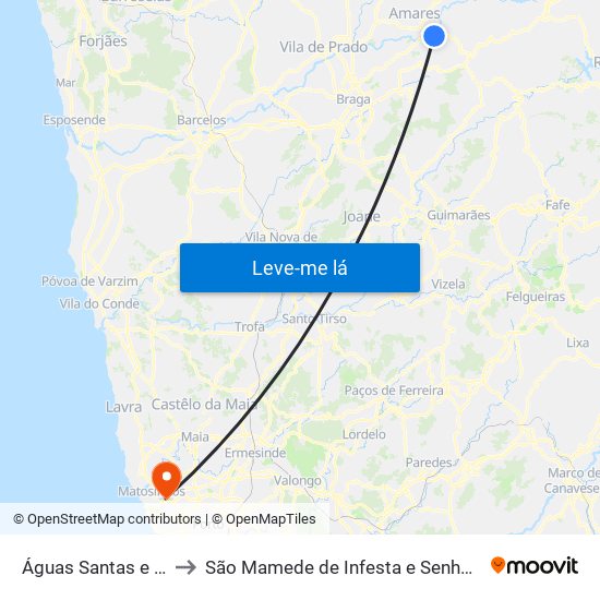 Águas Santas e Moure to São Mamede de Infesta e Senhora da Hora map