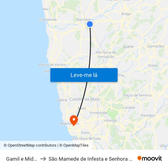 Gamil e Midões to São Mamede de Infesta e Senhora da Hora map