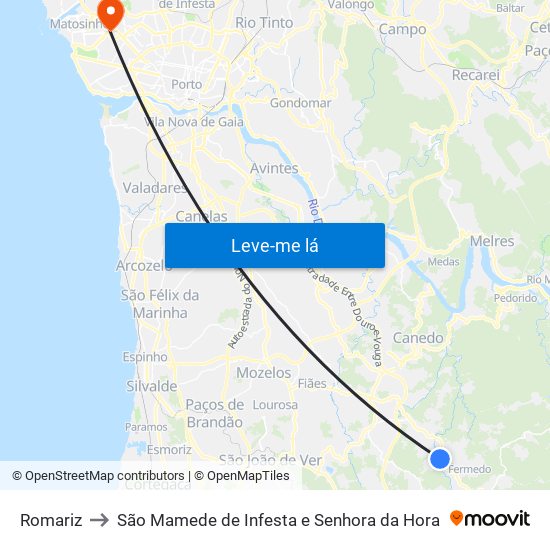 Romariz to São Mamede de Infesta e Senhora da Hora map