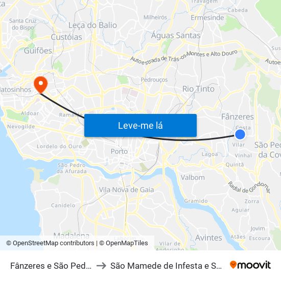 Fânzeres e São Pedro da Cova to São Mamede de Infesta e Senhora da Hora map